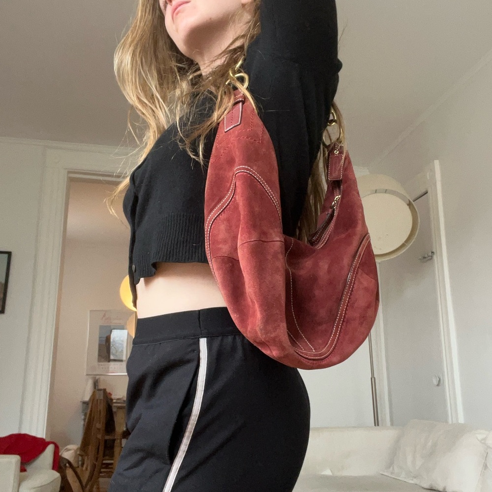 Coach Suede Shoulder Bag in Burgundy